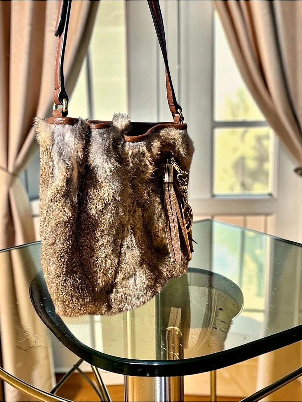 Michael Kors LIMITED Genuine REAL Rabbit Fur Bucket Crossbody Bag